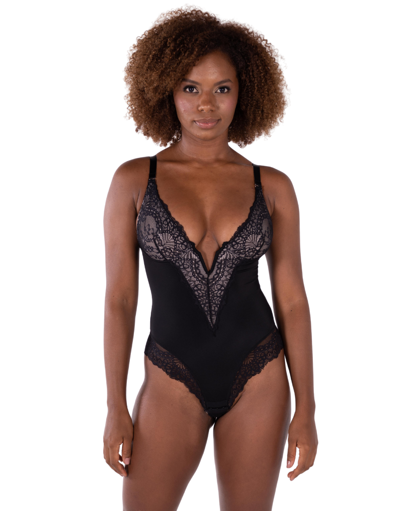 BESTSPR 2022 Sexy Bodysuits for Women Black Lace Cut-out Deep V Neck  Bodysuit S-L