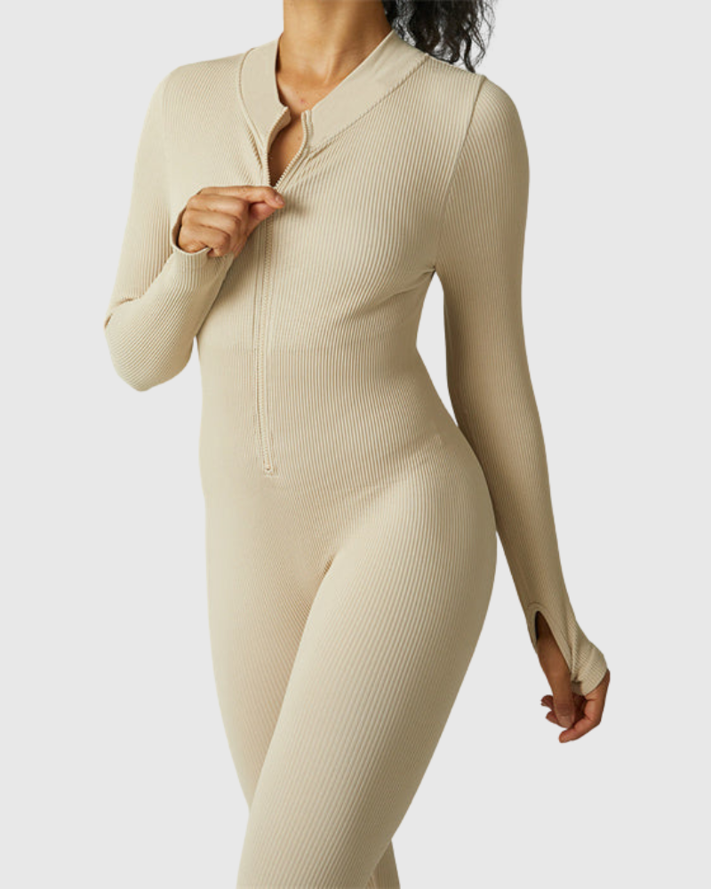 Zip-Up Ribbed Jumpsuit