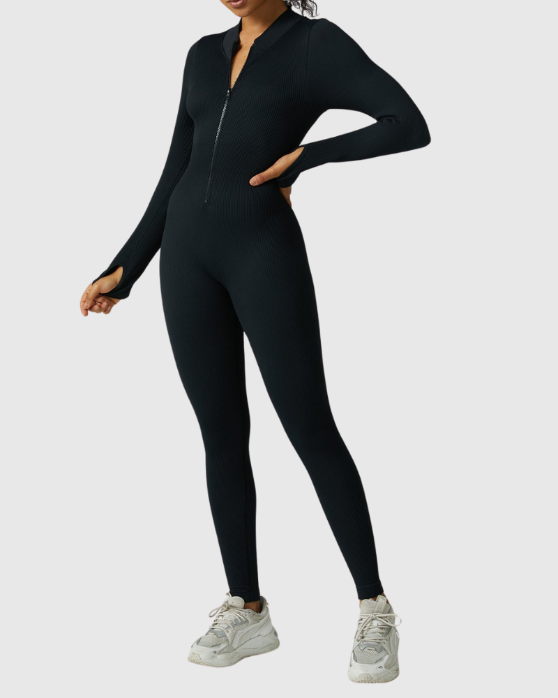 Zip-Up Ribbed Jumpsuit