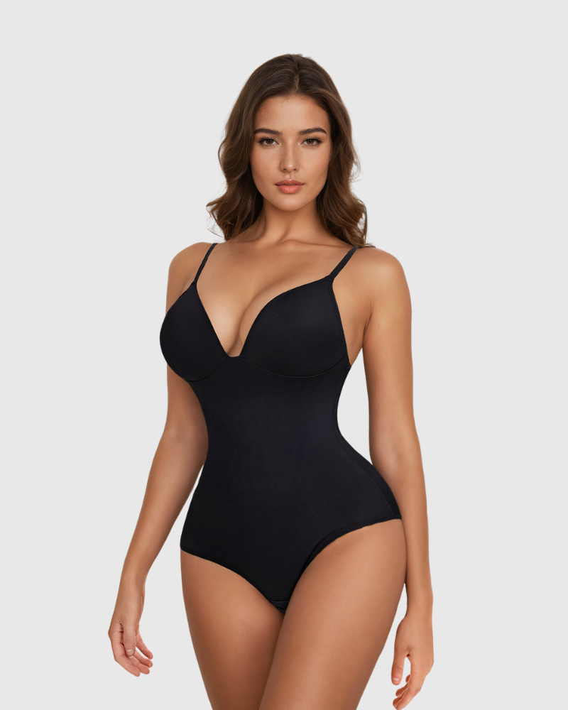 Deep V-Neck Bodysuit with Built in Bra