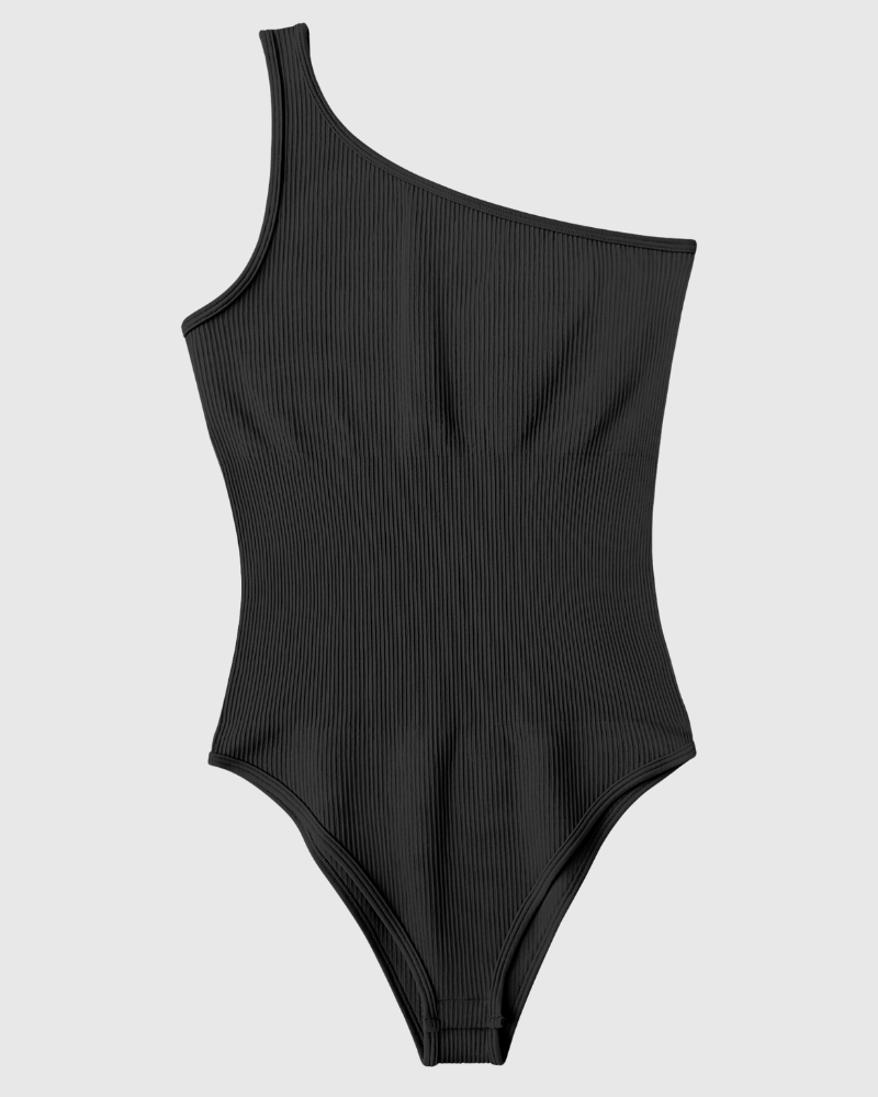 One Shoulder Ribbed Bodysuit (Single Strap)