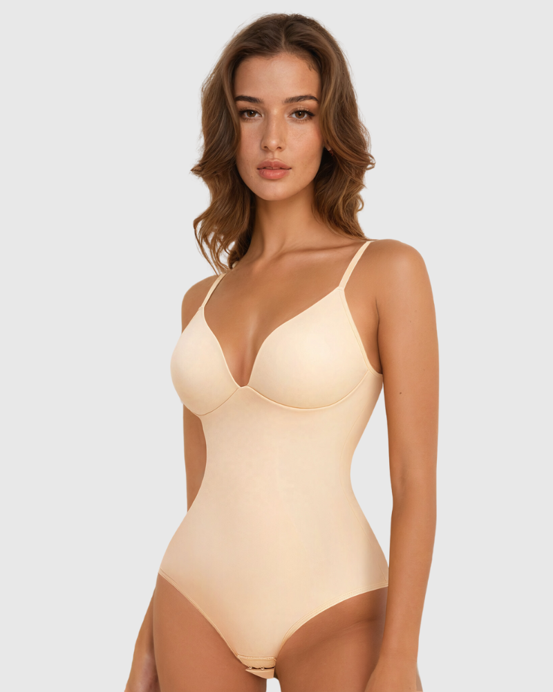 Deep V-Neck Bodysuit with Built in Bra