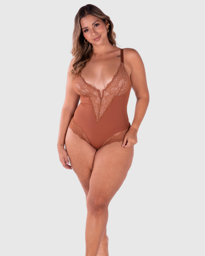 Hug Me - V Neck Lycra Bodysuit - Dark matter main image 0