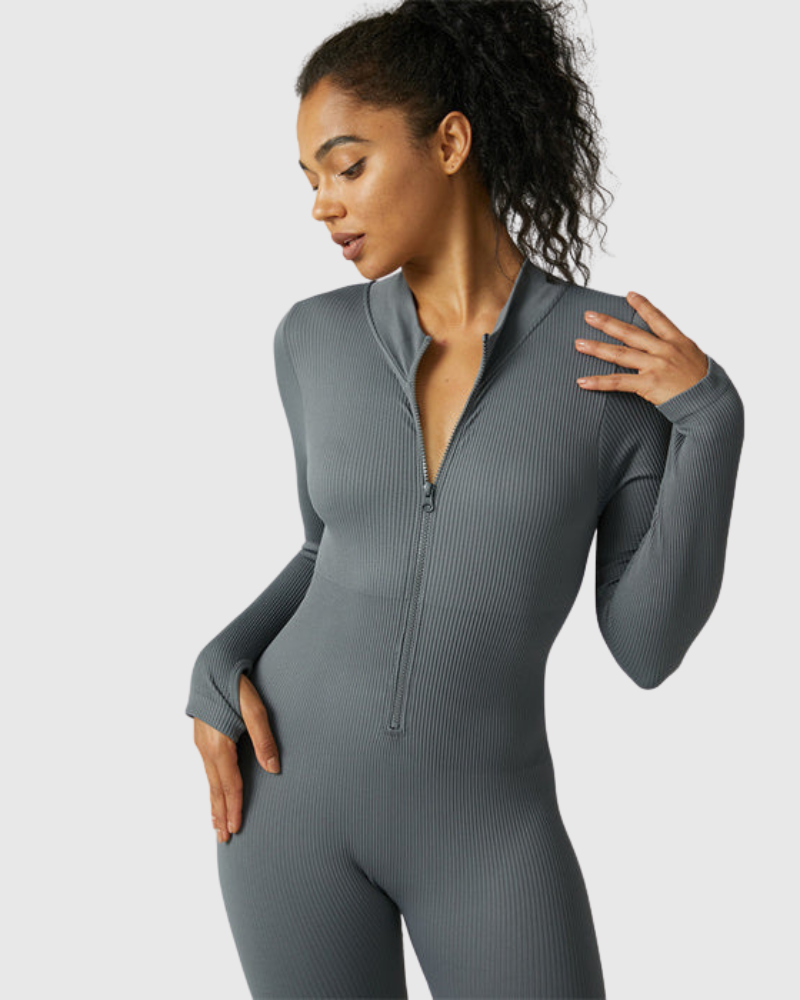 Zip-Up Ribbed Jumpsuit