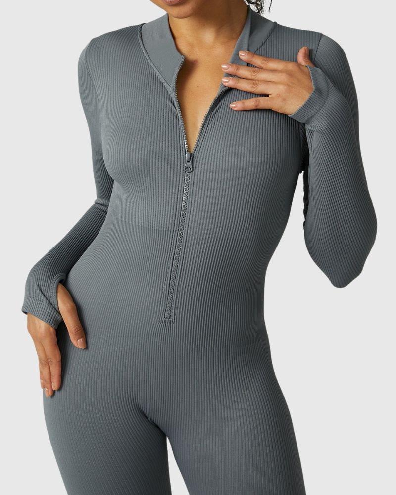 Zip-Up Ribbed Jumpsuit