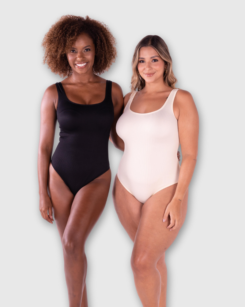 Square Neck Ribbed Bodysuit + FREE Non-Adhesive Nipple Cover Inserts