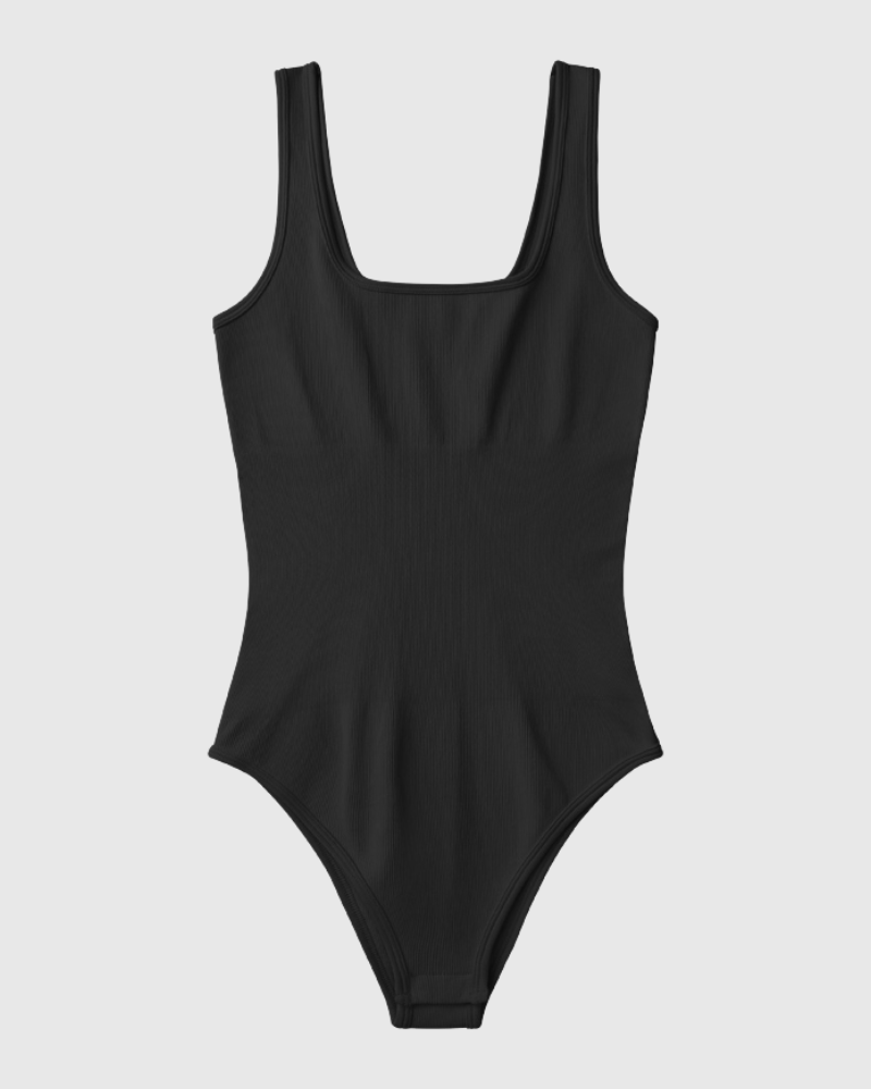 Square Neck Ribbed Bodysuit + FREE Non-Adhesive Nipple Cover Inserts